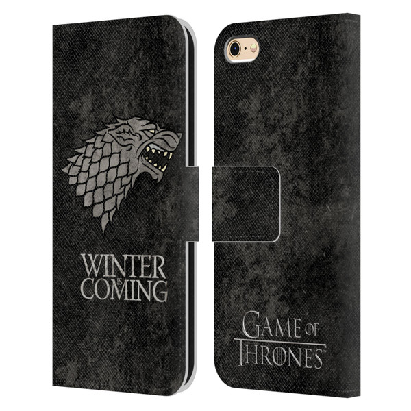 HBO Game of Thrones Dark Distressed Look Sigils Stark Leather Book Wallet Case Cover For Apple iPhone 6 / iPhone 6s