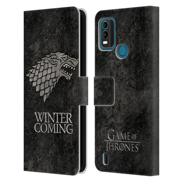 HBO Game of Thrones Dark Distressed Look Sigils Stark Leather Book Wallet Case Cover For Nokia G11 Plus