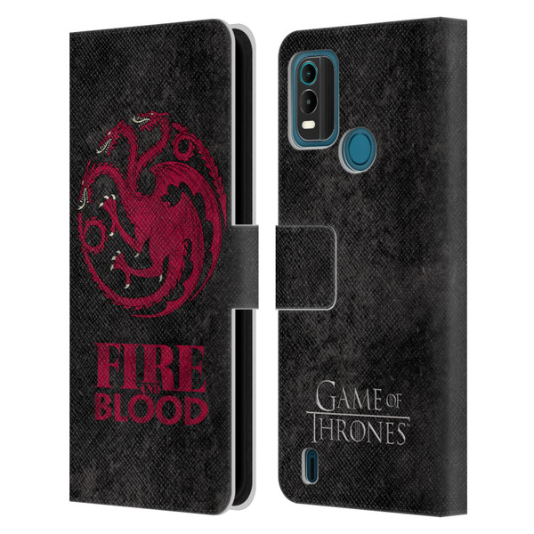 HBO Game of Thrones Dark Distressed Look Sigils Targaryen Leather Book Wallet Case Cover For Nokia G11 Plus