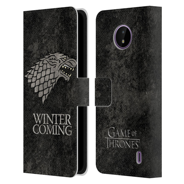 HBO Game of Thrones Dark Distressed Look Sigils Stark Leather Book Wallet Case Cover For Nokia C10 / C20