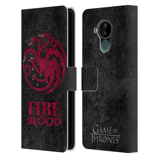 HBO Game of Thrones Dark Distressed Look Sigils Targaryen Leather Book Wallet Case Cover For Nokia C30