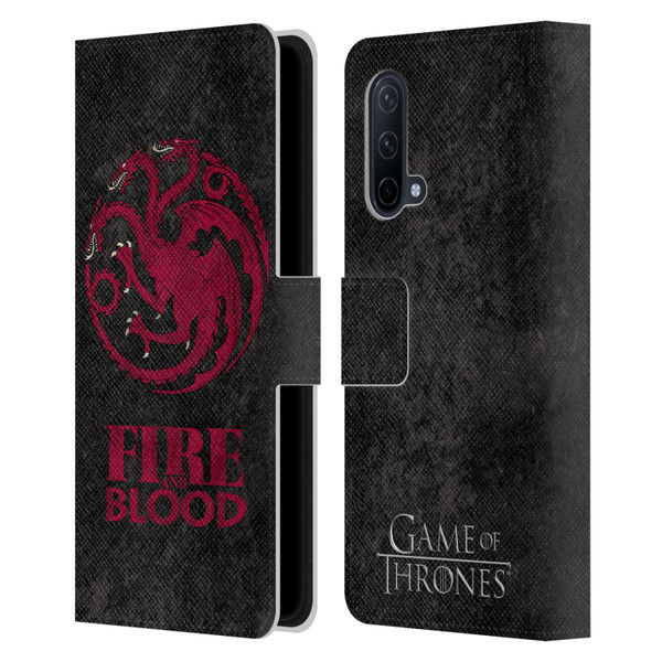 HBO Game of Thrones Dark Distressed Look Sigils Targaryen Leather Book Wallet Case Cover For OnePlus Nord CE 5G