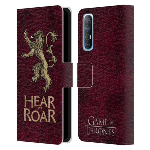 HBO Game of Thrones Dark Distressed Look Sigils Lannister Leather Book Wallet Case Cover For OPPO Find X2 Neo 5G