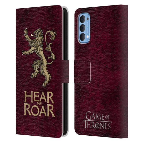 HBO Game of Thrones Dark Distressed Look Sigils Lannister Leather Book Wallet Case Cover For OPPO Reno 4 5G