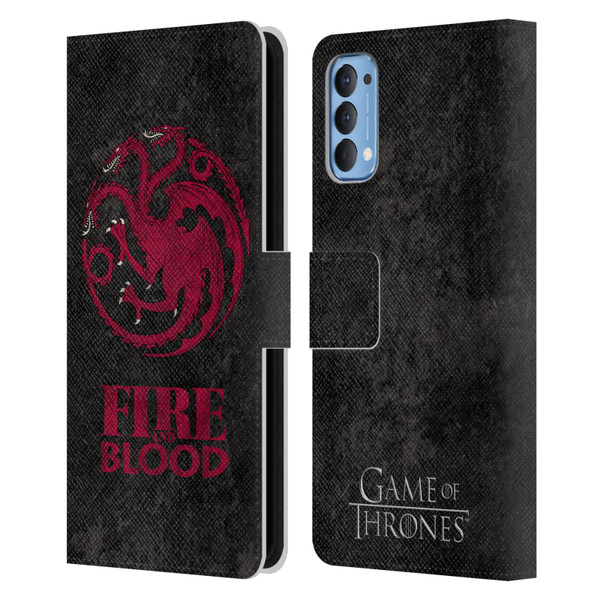 HBO Game of Thrones Dark Distressed Look Sigils Targaryen Leather Book Wallet Case Cover For OPPO Reno 4 5G