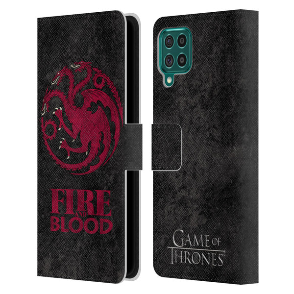 HBO Game of Thrones Dark Distressed Look Sigils Targaryen Leather Book Wallet Case Cover For Samsung Galaxy F62 (2021)