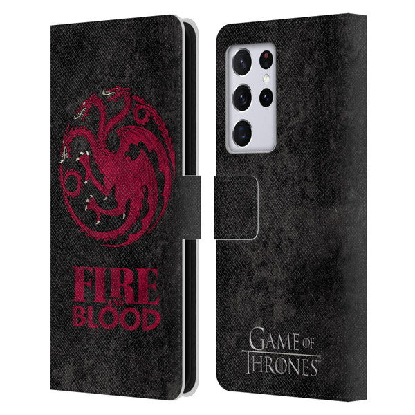 HBO Game of Thrones Dark Distressed Look Sigils Targaryen Leather Book Wallet Case Cover For Samsung Galaxy S21 Ultra 5G