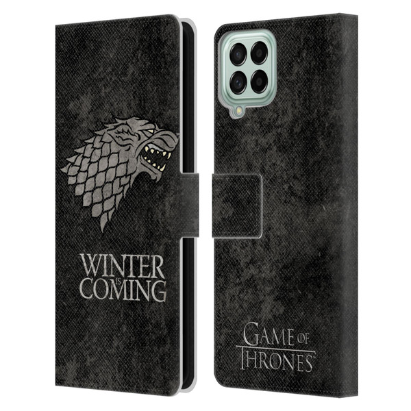 HBO Game of Thrones Dark Distressed Look Sigils Stark Leather Book Wallet Case Cover For Samsung Galaxy M53 (2022)