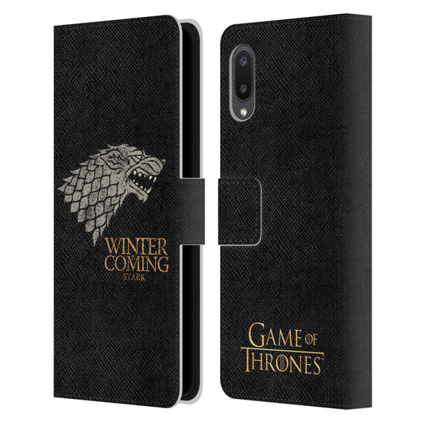 HBO Game of Thrones House Mottos Stark Leather Book Wallet Case Cover For Samsung Galaxy A02/M02 (2021)