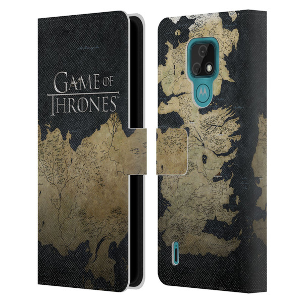 HBO Game of Thrones Key Art Westeros Map Leather Book Wallet Case Cover For Motorola Moto E7