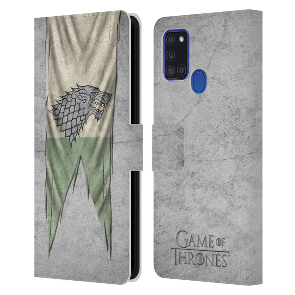 HBO Game of Thrones Sigil Flags Stark Leather Book Wallet Case Cover For Samsung Galaxy A21s (2020)