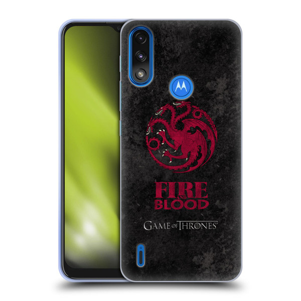 HBO Game of Thrones Dark Distressed Look Sigils Targaryen Soft Gel Case for Motorola Moto E7 Power / Moto E7i Power