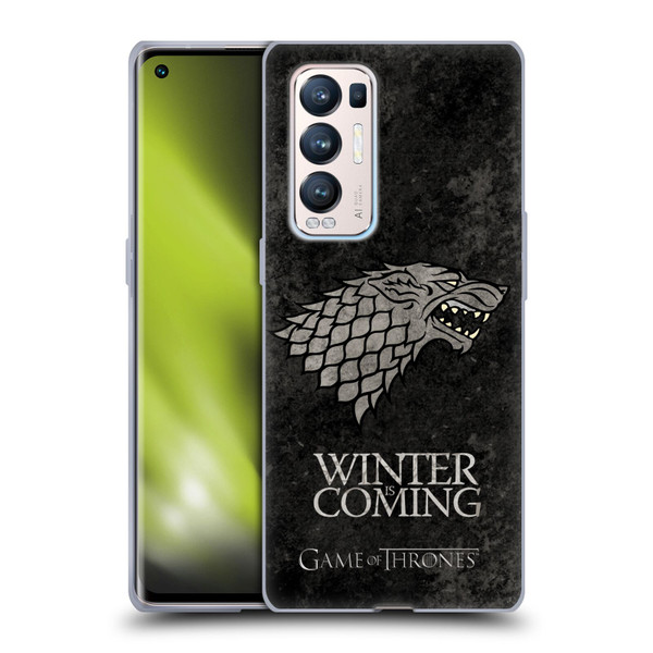 HBO Game of Thrones Dark Distressed Look Sigils Stark Soft Gel Case for OPPO Find X3 Neo / Reno5 Pro+ 5G