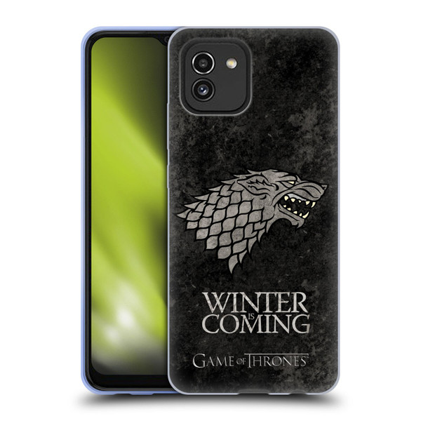 HBO Game of Thrones Dark Distressed Look Sigils Stark Soft Gel Case for Samsung Galaxy A03 (2021)