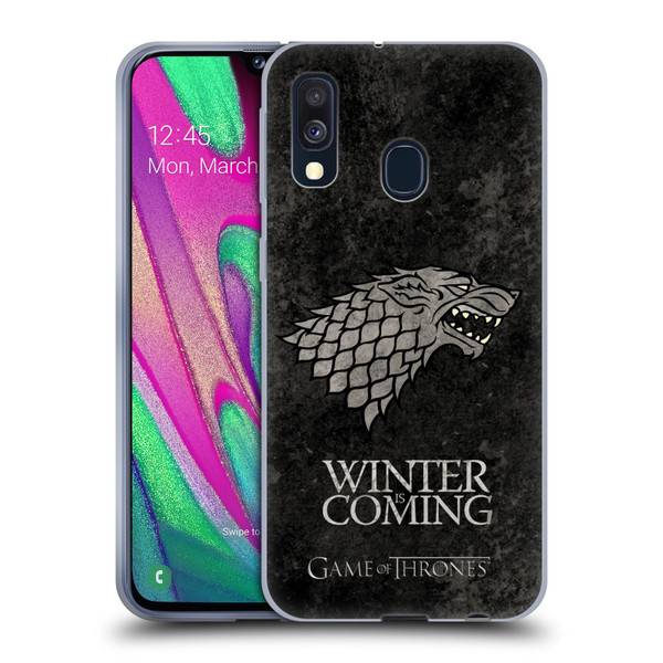 HBO Game of Thrones Dark Distressed Look Sigils Stark Soft Gel Case for Samsung Galaxy A40 (2019)