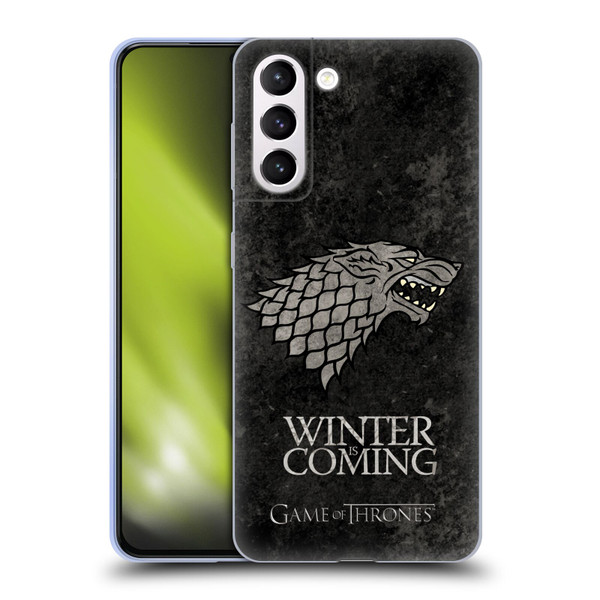 HBO Game of Thrones Dark Distressed Look Sigils Stark Soft Gel Case for Samsung Galaxy S21+ 5G