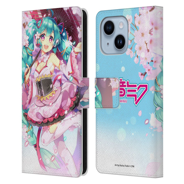 Hatsune Miku Graphics Sakura Leather Book Wallet Case Cover For Apple iPhone 14 Plus