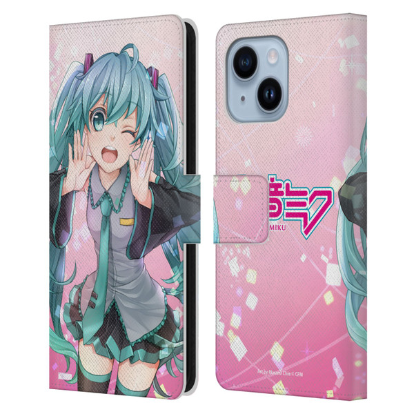 Hatsune Miku Graphics Wink Leather Book Wallet Case Cover For Apple iPhone 14 Plus