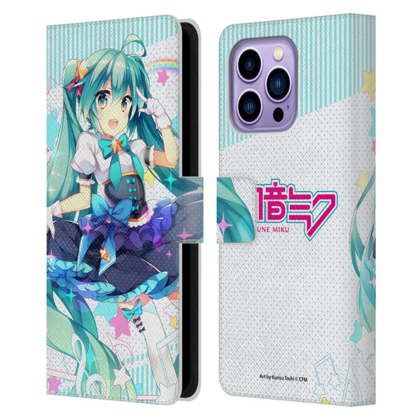Hatsune Miku Graphics Stars And Rainbow Leather Book Wallet Case Cover For Apple iPhone 14 Pro Max