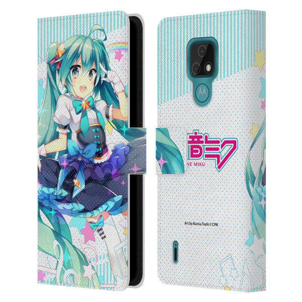 Hatsune Miku Graphics Stars And Rainbow Leather Book Wallet Case Cover For Motorola Moto E7