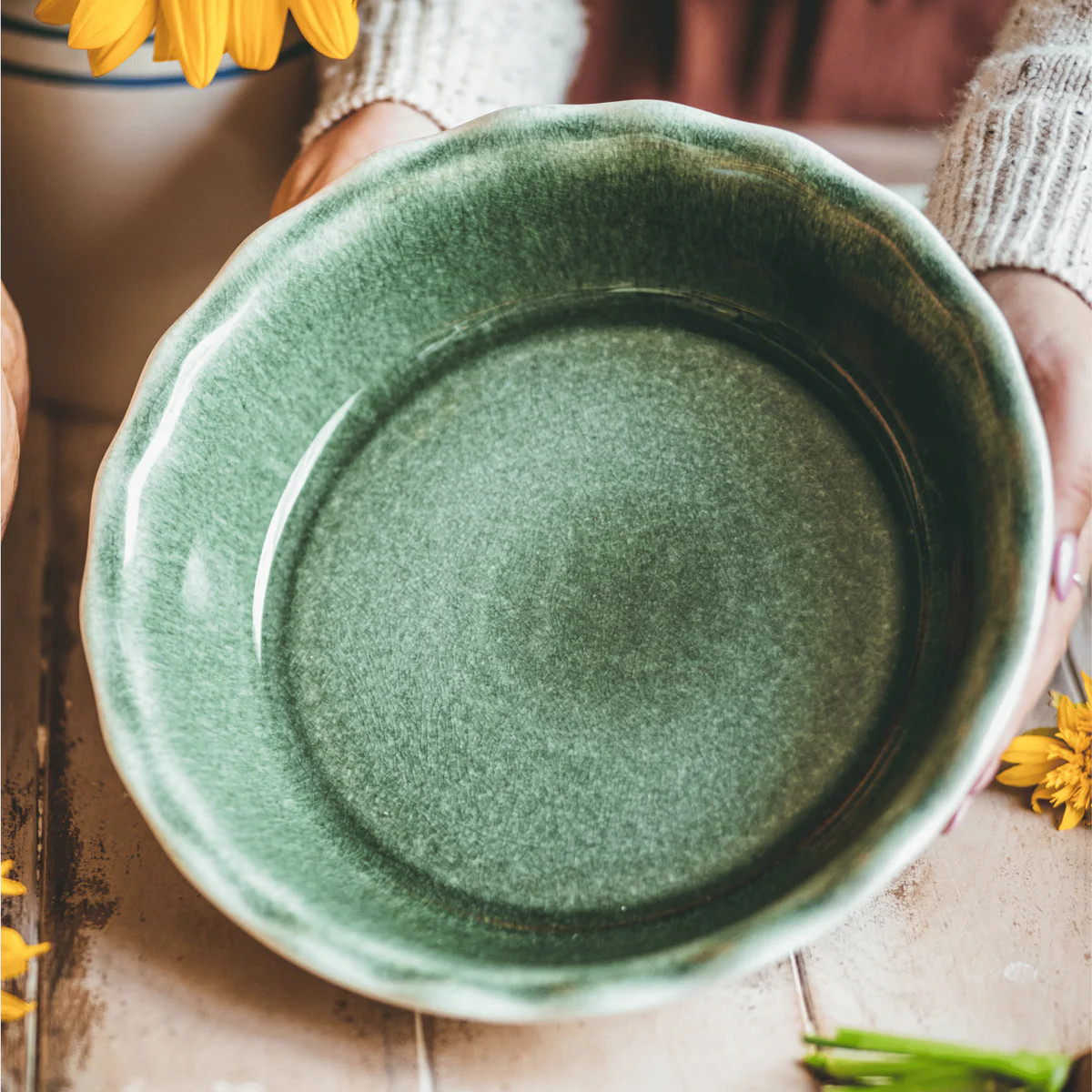 Emile Henry Anniversary Pie Plate - Green/Ivory - Cooks of Crocus Hill