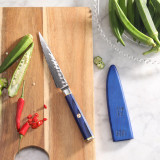 KITA Series 5-Inch Serrated Utility Knife with Sheath, High Carbon X-7 Damascus Steel