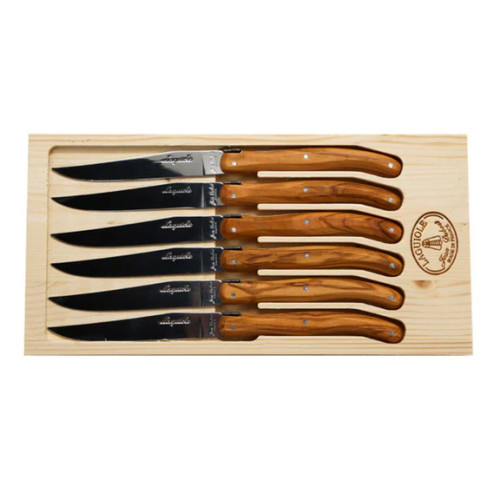 BON　ルーツオリジナル　ラムズ　アッソブ　オーク Jean Dubost Laguiole Six Steak Knives with Rustic Range Olive Wood