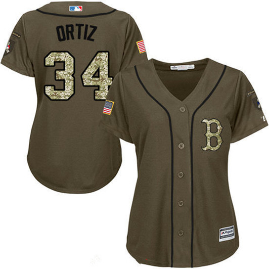 David Ortiz #34 Boston Red Sox Majestic Womens Salute To Service Limited Cool Base Jersey - Green