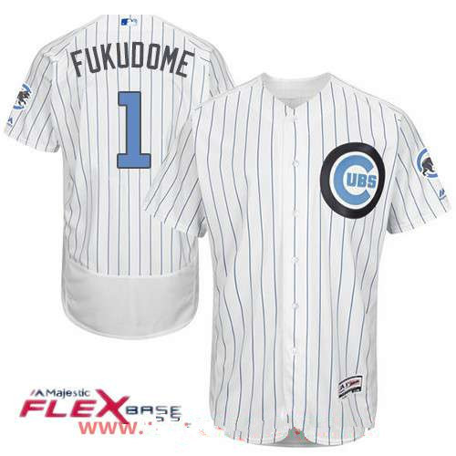 Chicago Cubs #1 Majestic Mens Kosuke Fukudome Baby Blue Fathers Day Limited Flex Base Jersey - White