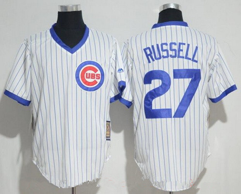 Chicago Cubs #27 Russell Mens 1994 Addison Pullover Cooperstown Majestic Limited Jersey - White
