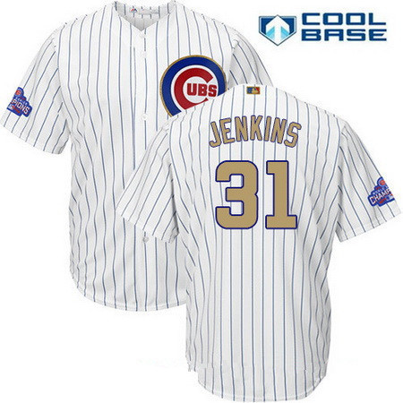Chicago Cubs #31 Majestic Mens 2017 Fergie Jenkins World Series Champions Gold Limited Cool Base Jersey - White