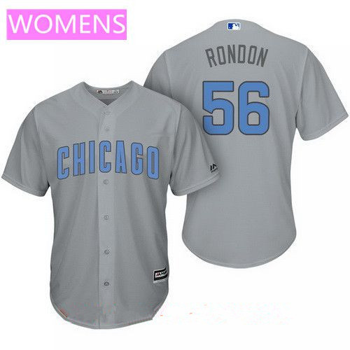 Chicago Cubs #56 Majestic Womens Hector Rondon Baby Blue Fathers Day Limited Cool Base Jersey - Gray