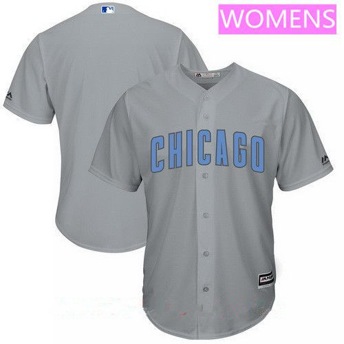 Chicago Cubs Majestic Womens Blank Baby Blue Fathers Day Limited Cool Base Jersey - Gray