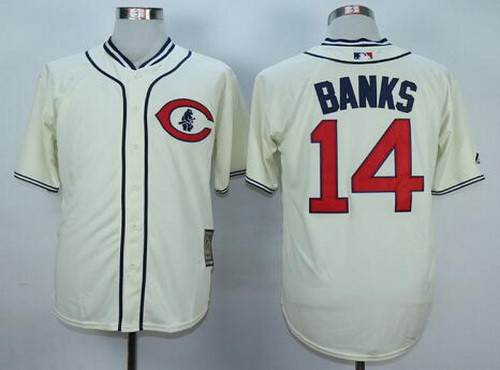 Ernie Banks #14 Chicago Cubs Majestic Mens Retired Cooperstown Limited Throwback Jersey - Cream