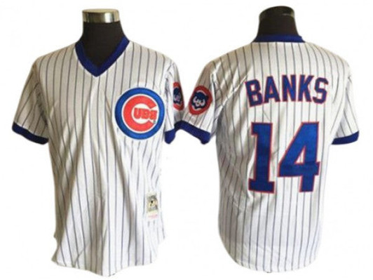 Ernie Banks #14 Chicago Cubs Pinstripe Throwbacks Limited Jersey - White