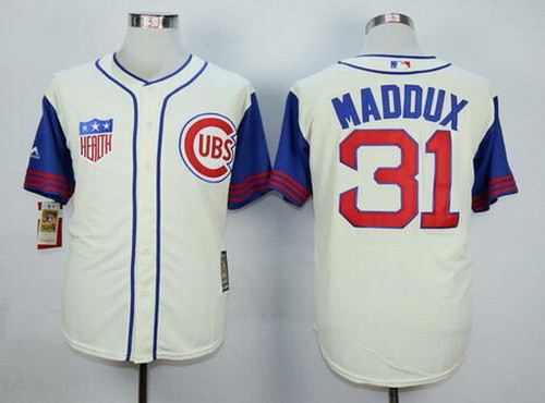 Greg Maddux #31 Chicago Cubs Majestic Mens 1942 Retired Cooperstown Limited Throwback Jersey - Cream