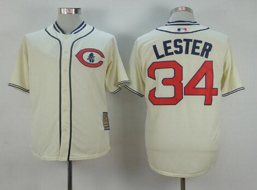 Jon Lester #34 Chicago Cubs Majestic Mens Cooperstown Limited Throwback Jersey - Cream