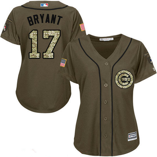 Kris Bryant #17 Chicago Cubs Majestic Womens Salute To Service Limited Cool Base Jersey - Green