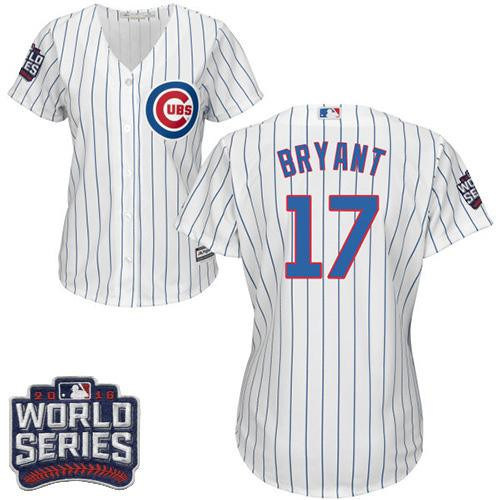 Kris Bryant #17 Chicago Cubs Womens 2016 Whiteblue Strip Home World Series Bound Limited Jersey