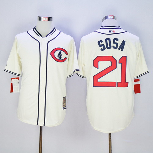 Sammy Sosa #21 Chicago Cubs Majestic Mens Retired Cooperstown Limited Throwback Jersey - Cream