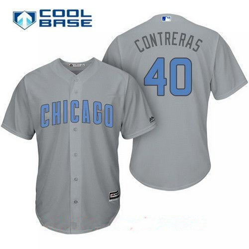 Willson Contreras #40 Chicago Cubs Majestic Mens Baby Blue Fathers Day Limited Cool Base Jersey - Gray