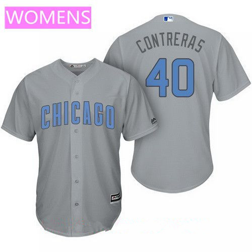 Willson Contreras #40 Chicago Cubs Majestic Womens Baby Blue Fathers Day Limited Cool Base Jersey - Gray