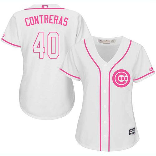 Willson Contreras #40 Chicago Cubs Womens Fashion Limited Baseball Jersey - White Pink
