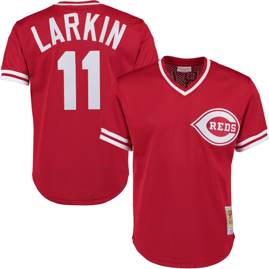 Barry Larkin #11 Cincinnati Reds Mitchell Ness Cooperstown Mesh Batting Practice Button-Up Limited Jersey - Red