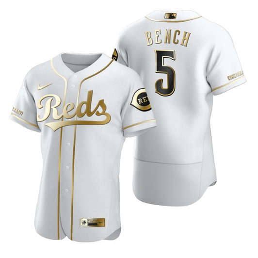 Johnny Bench #5 Cincinnati Reds Brandedition White Gift Reds Fans Limited Jersey - Golden