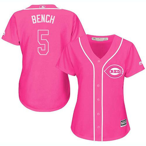 Johnny Bench #5 Cincinnati Reds Womens Fashion Limited Baseball Jersey - Pink