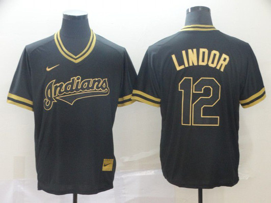 Black Gold #12 Cleveland Indians Nike Men 2022 Lindor Limited Jersey