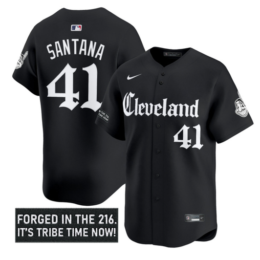 Carlos Santana #41 Cleveland Indians Gothic Iron Edition Limited Jersey - Black