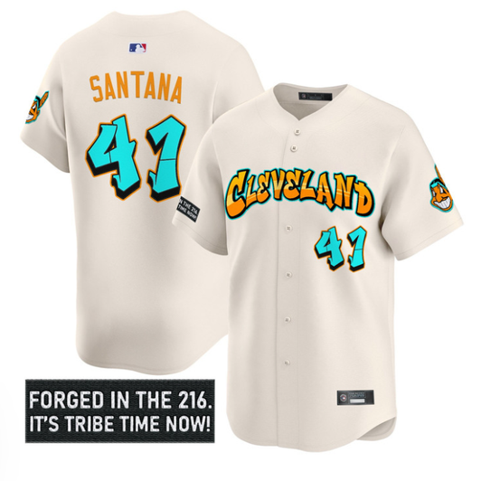 Carlos Santana #41 Cleveland Indians Graffiti Ink Edition Limited Jersey - Cream