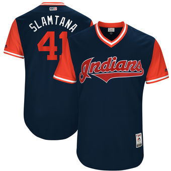 Carlos Santana #41 Cleveland Indians Majestic Mens 2017 Slamtana Players Weekend Authentic Jersey - Navy